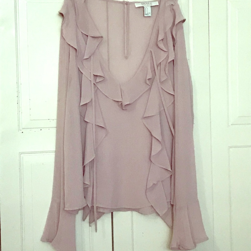 Blouse (color: old pink, see through, long sleeve)